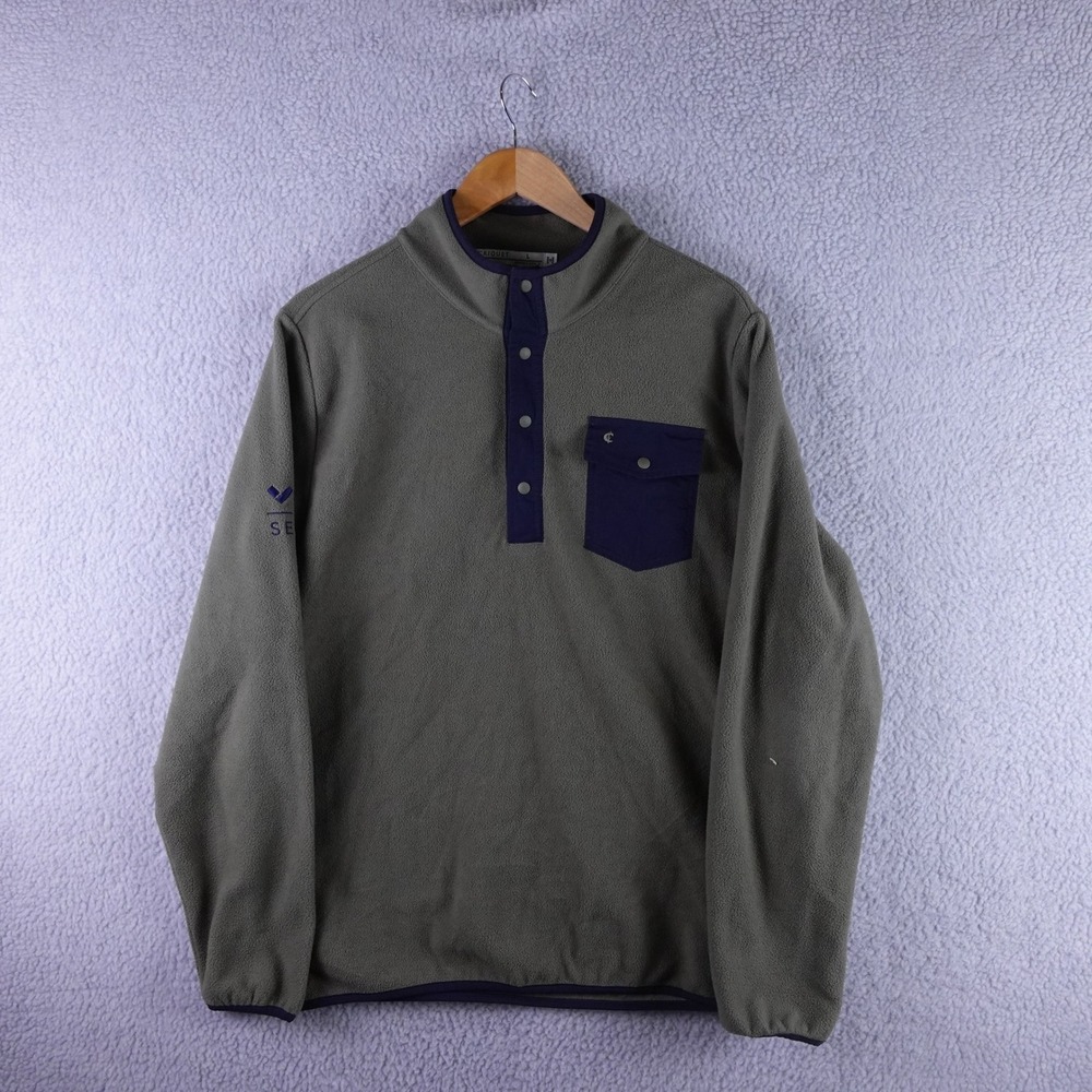 Criquet Mens Fleece Snap‎ Pullover Jacket Olive Green Navy Blue Large 6909